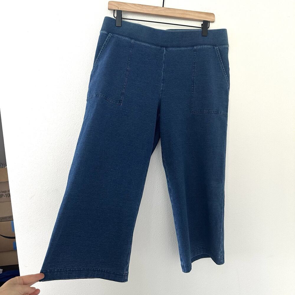 Pure Jill Indigo Wide Leg Pant Women Petite M Blue Stretch Cropped Coastal Lagen - Picture 3 of 10